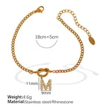 Gold color / 1 Piece Simple Series Simple Letter M Stainless Steel  Gold Color Rhinestone Women's Charm Bracelets Picture13